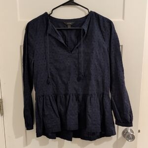 J. Crew Dark Blue Textured Peplum Blouse